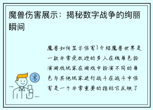 魔兽伤害展示：揭秘数字战争的绚丽瞬间